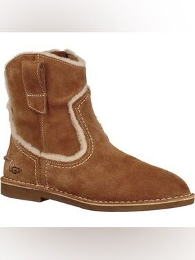 NWOT UGG Catica Chestnut Shearling Trim Suede Ankle Boots Size 8.5 EU 39.5